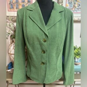 Kim Rogers Signature Green Faux Suede Petite Classic Blazer Button Up Size LP